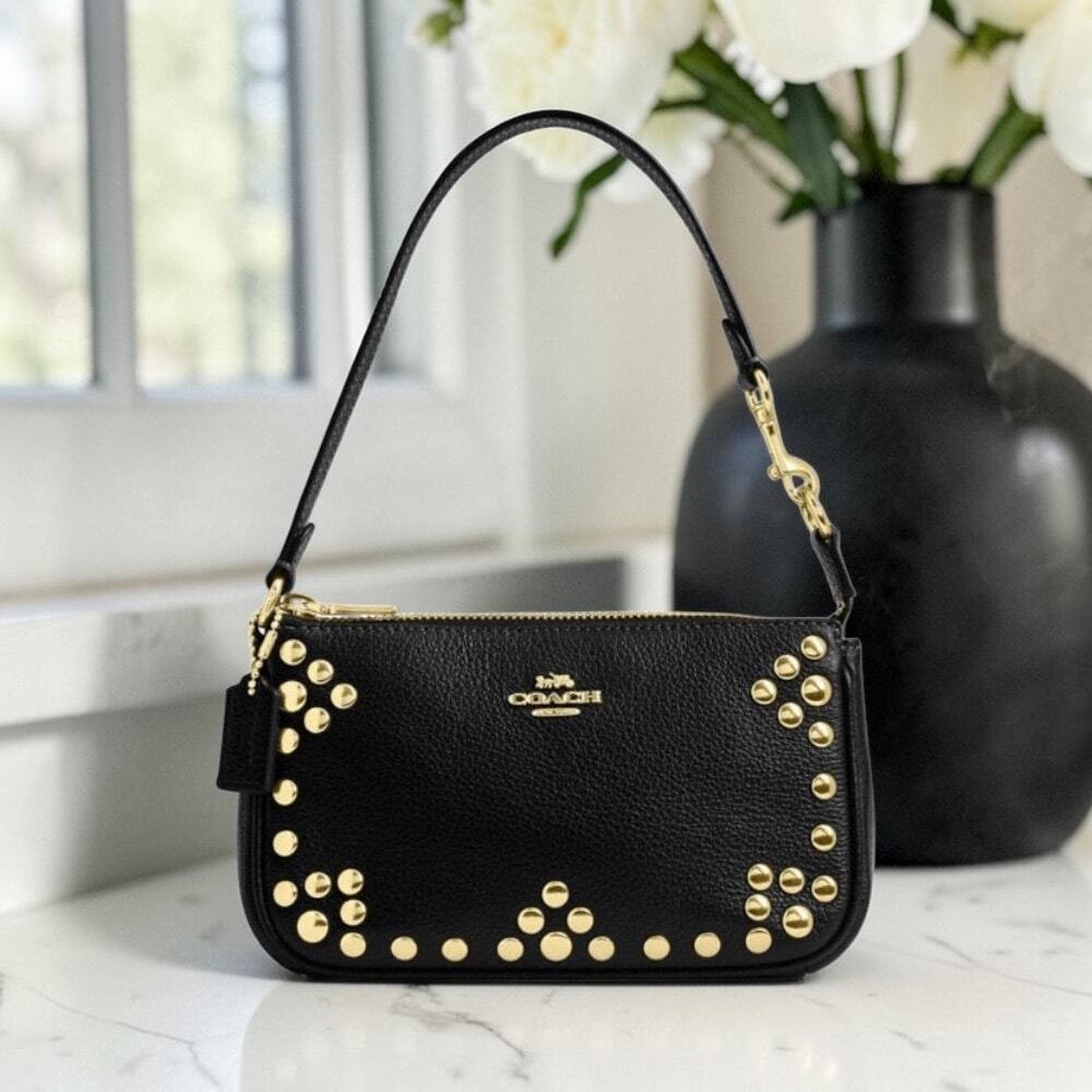 Coach Nolita 19 With Gold Rivets in Black Leather CAQ17